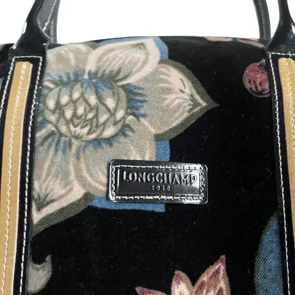 Longchamp Vintage Floral Velvet Canvas Hobo Bag Purse RARE - Picture 2 of 10